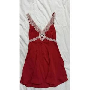 Red Sleeveless Dress with Lace Trim